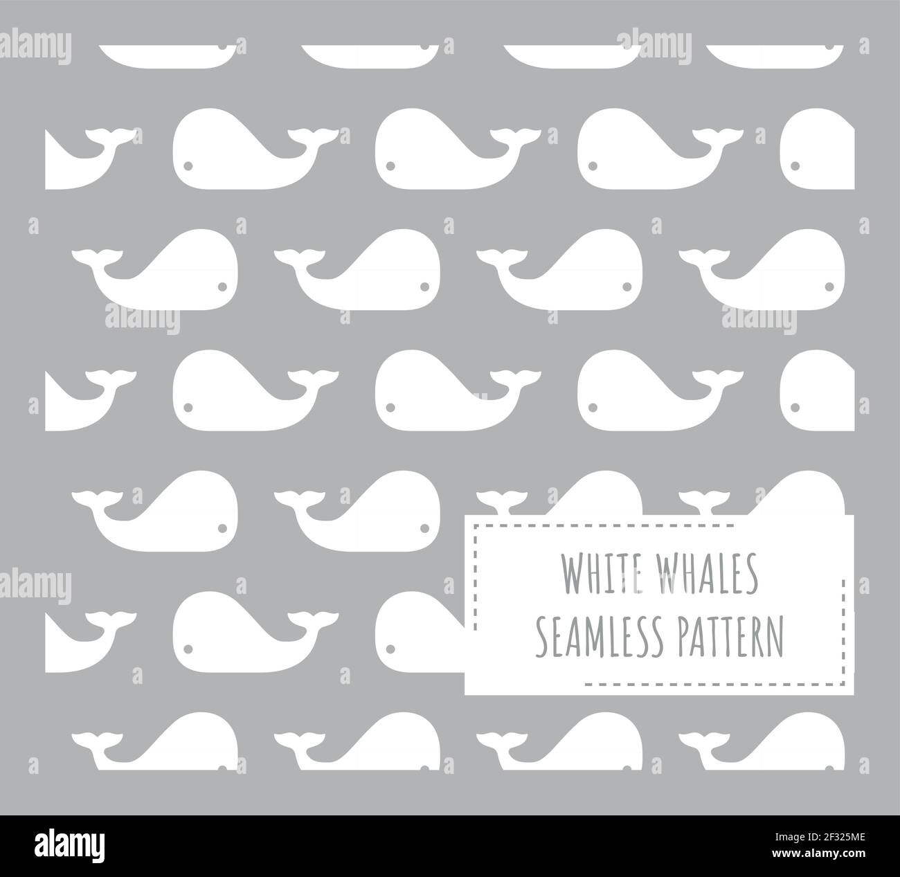 White whales on grey seamless pattern. Kids or baby whale print for fabric or paper. Stock Vector