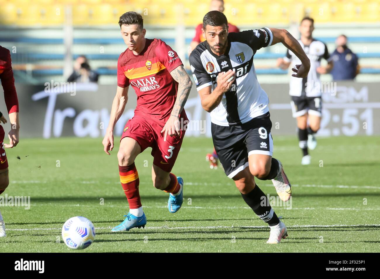 PARMA ITALY MARCH 14 Roger Ibanez of AS Roma and Graziano