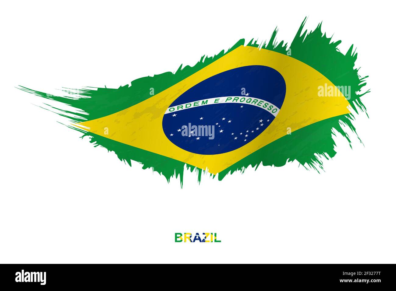 Flag of Brazil in grunge style with waving effect, vector grunge brush ...