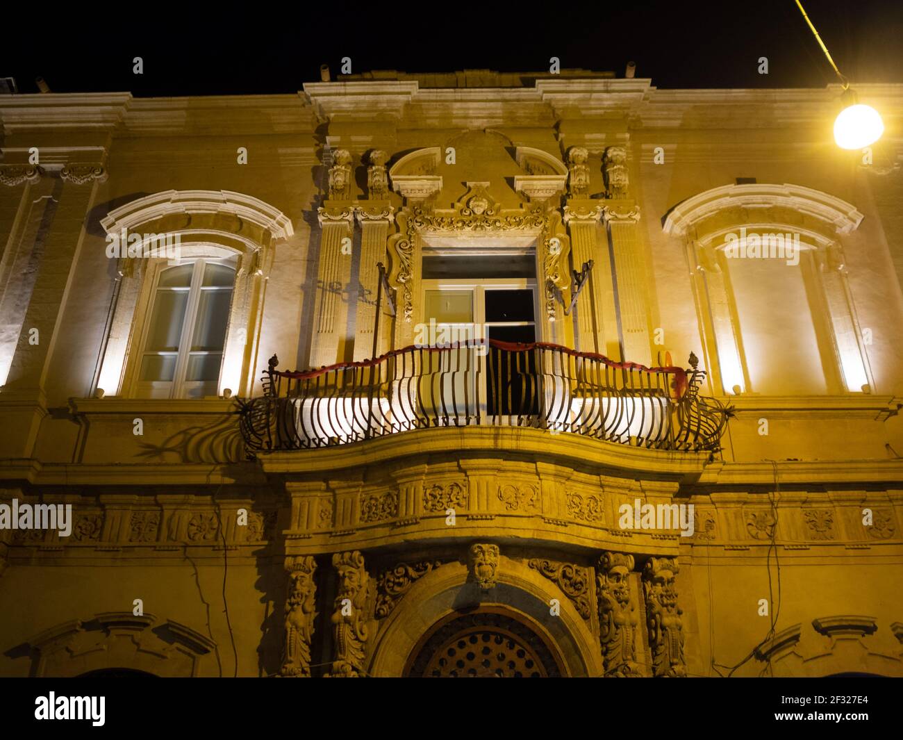 Palazzo Ducezio facade detail, Noto Stock Photo Alamy