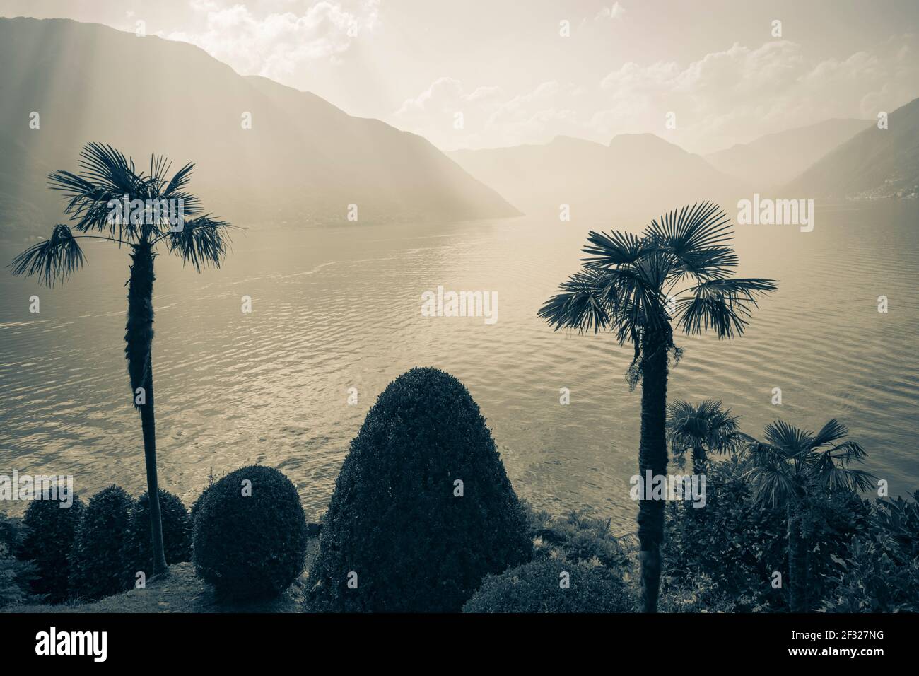 Italy,Lombardy,Lenno,view of Lake Como from Villa del Balbianello Stock Photo