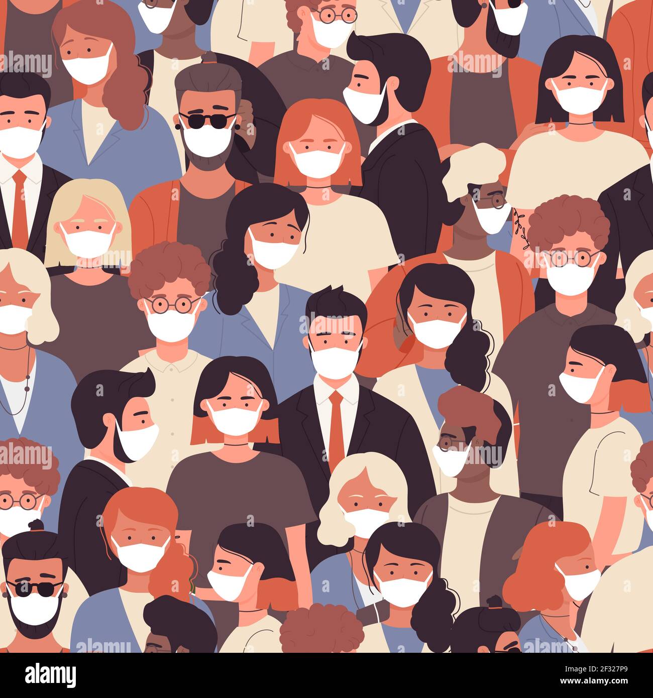 Crowd of people in white medical face mask to protect against coronavirus, quarantine Stock Vector