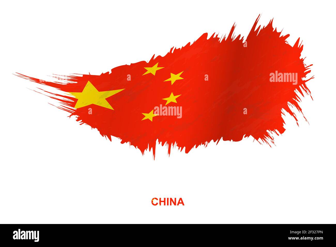 Flag of China in grunge style with waving effect, vector grunge brush stroke flag. Stock Vector