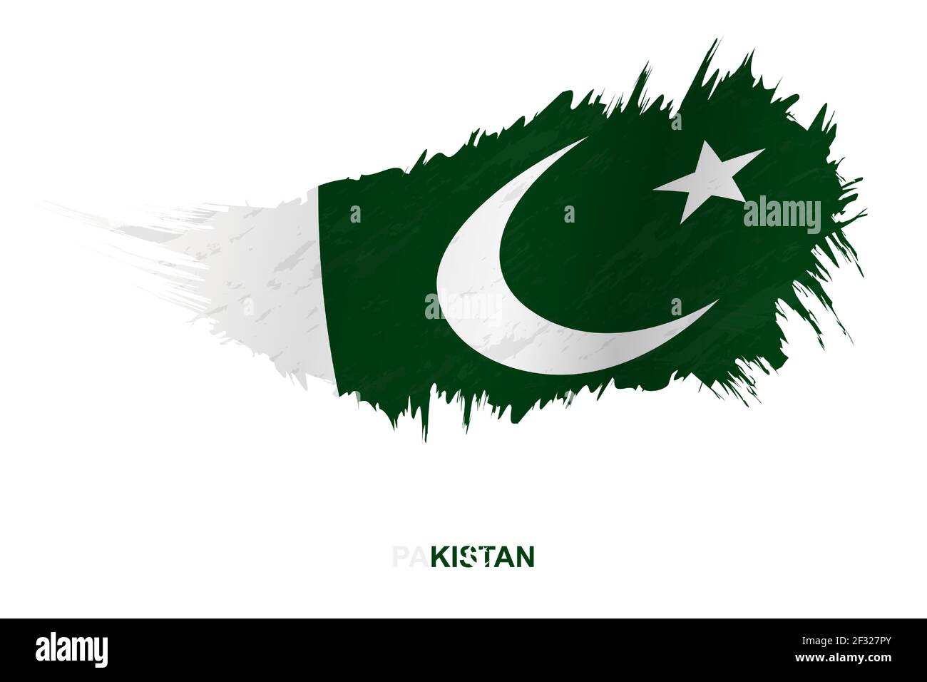 Flag of Pakistan in grunge style with waving effect, vector grunge brush stroke flag. Stock Vector