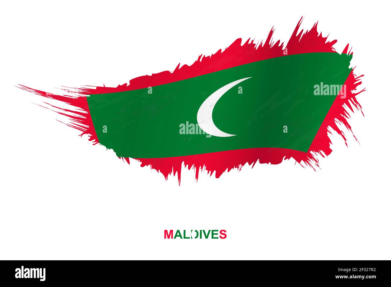 Flag of Maldives in grunge style with waving effect, vector grunge brush stroke flag. Stock Vector