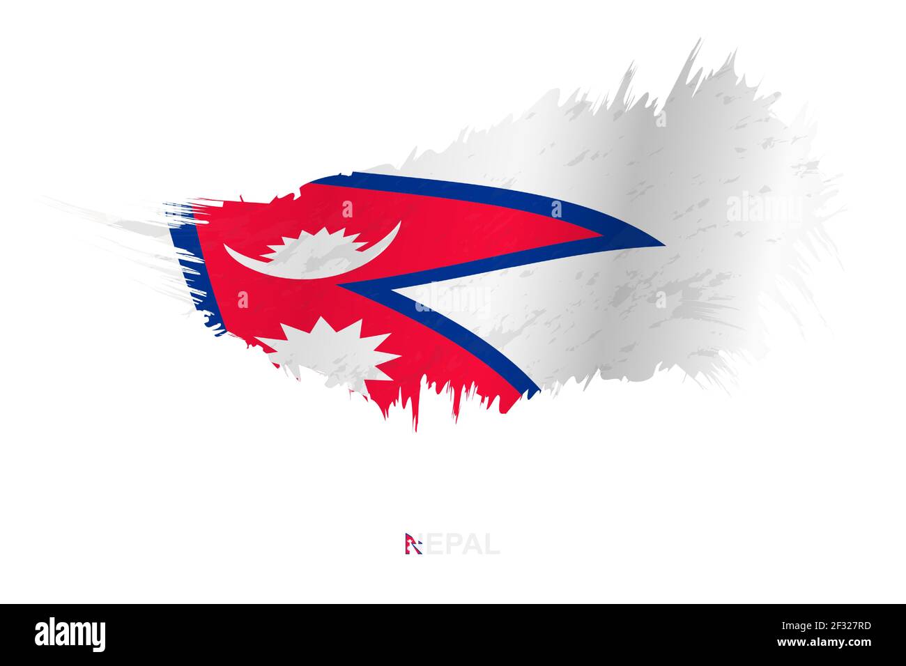 Flag of Nepal in grunge style with waving effect, vector grunge brush stroke flag. Stock Vector