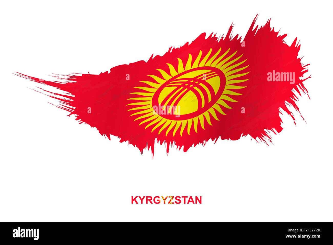 Flag of Kyrgyzstan in grunge style with waving effect, vector grunge brush stroke flag. Stock Vector
