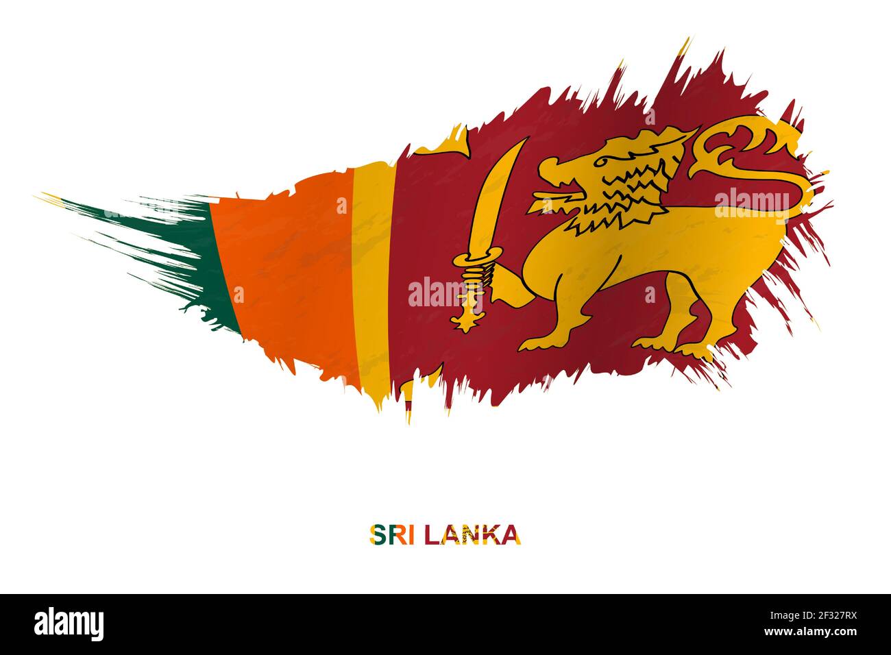 Flag of Sri Lanka in grunge style with waving effect, vector grunge brush stroke flag. Stock Vector