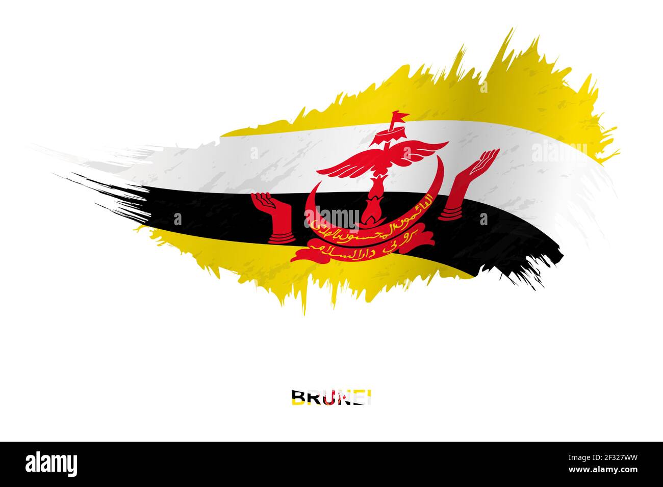 Flag of Brunei in grunge style with waving effect, vector grunge brush stroke flag. Stock Vector