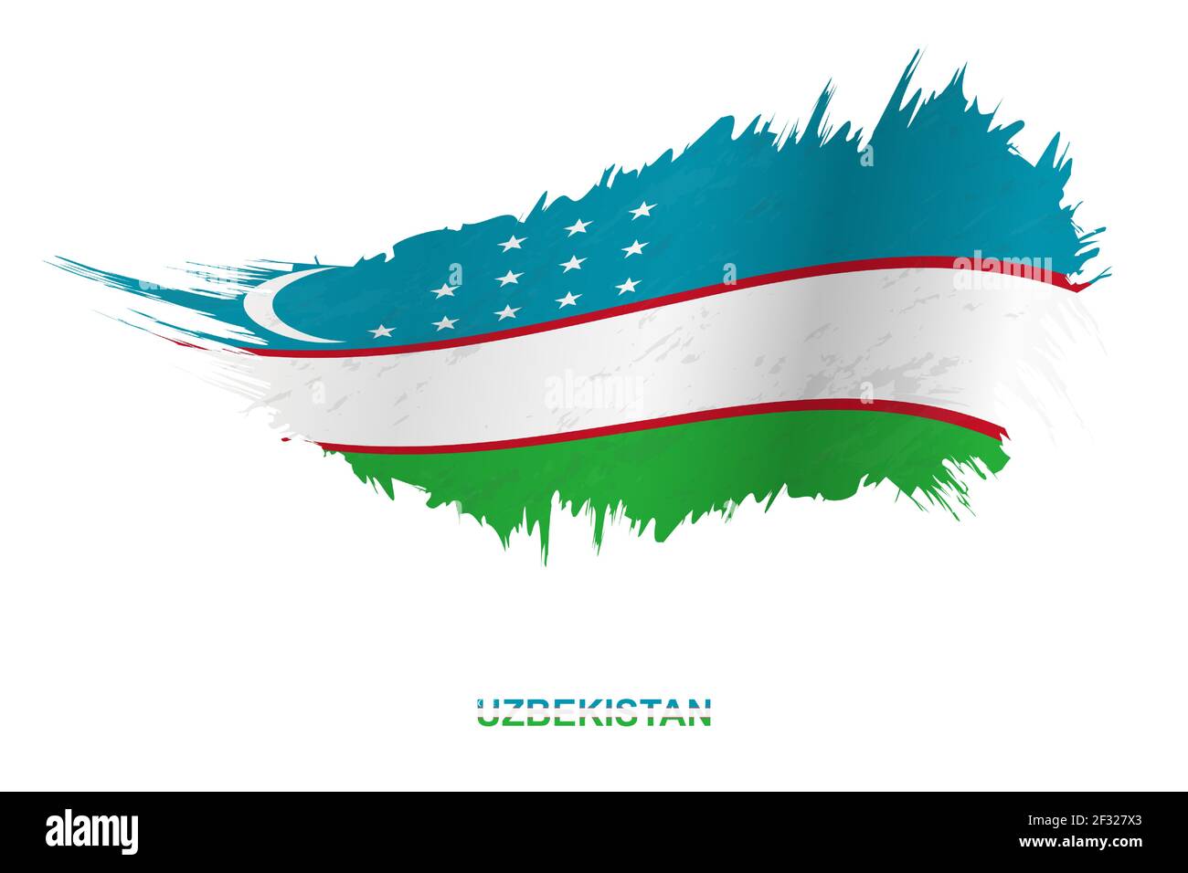 Flag of Uzbekistan in grunge style with waving effect, vector grunge brush stroke flag. Stock Vector