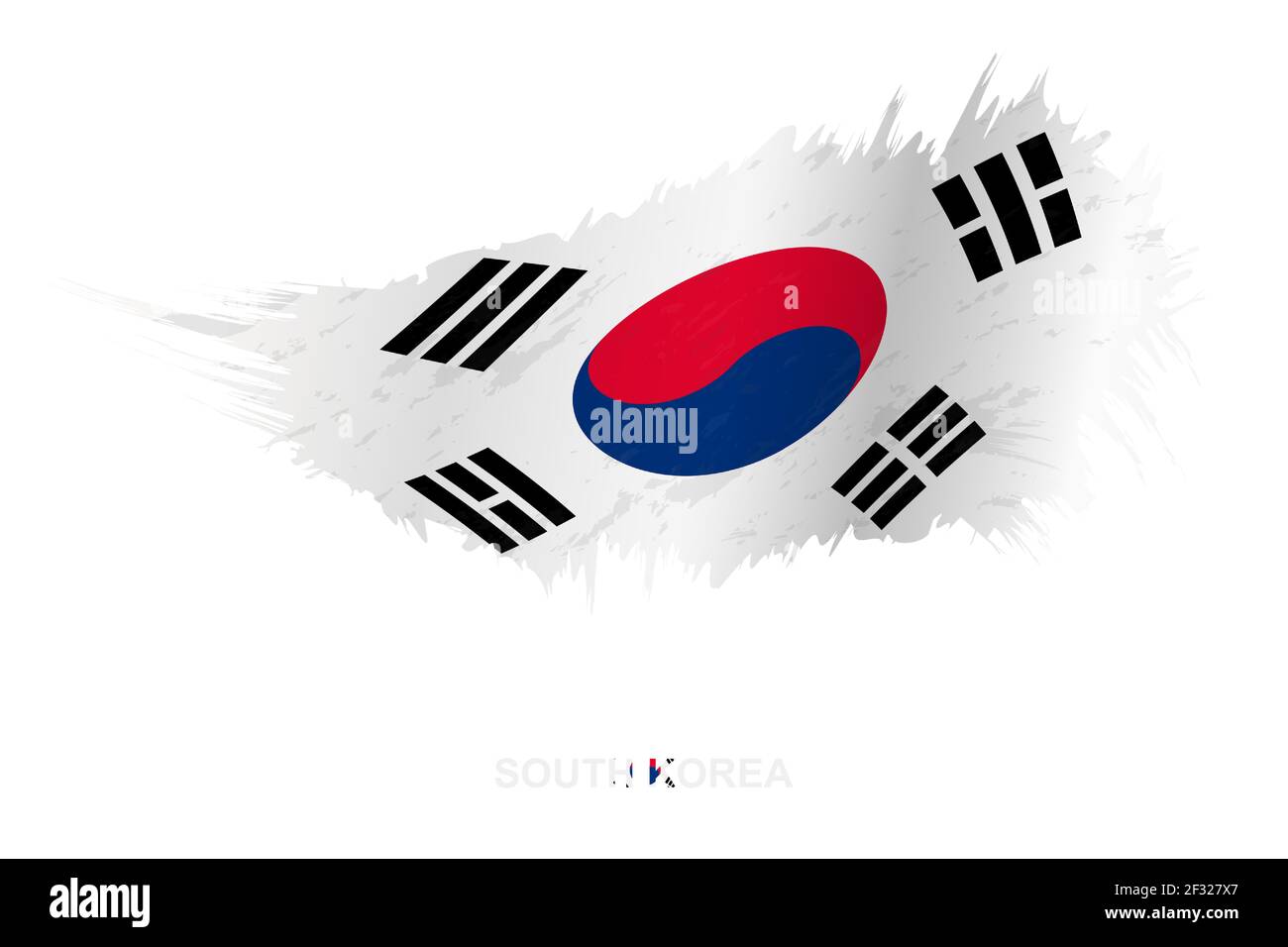 Flag of South Korea in grunge style with waving effect, vector grunge brush stroke flag. Stock Vector