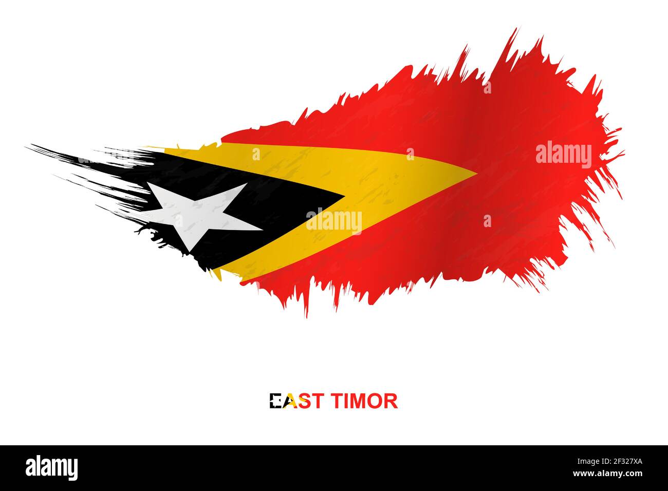 Flag of East Timor in grunge style with waving effect, vector grunge brush stroke flag. Stock Vector