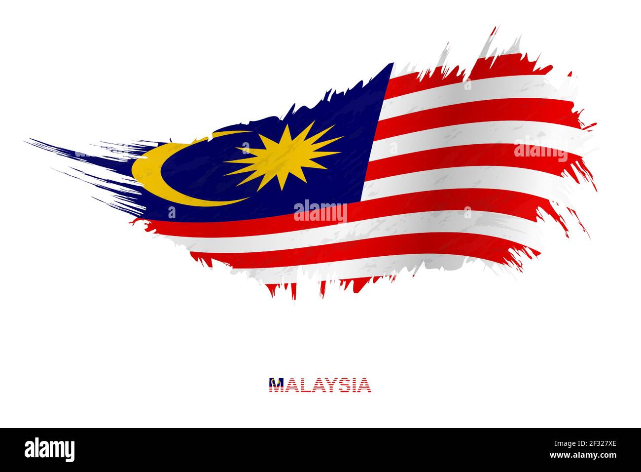 Flag of Malaysia in grunge style with waving effect, vector grunge brush stroke flag. Stock Vector