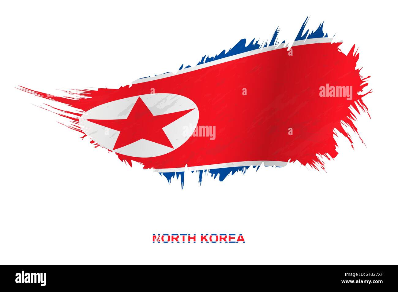 Flag of North Korea in grunge style with waving effect, vector grunge brush stroke flag. Stock Vector