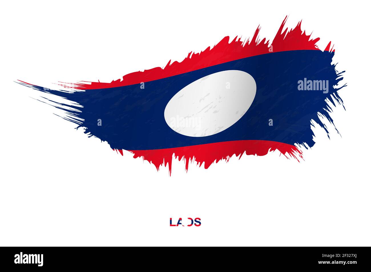 Flag of Laos in grunge style with waving effect, vector grunge brush stroke flag. Stock Vector