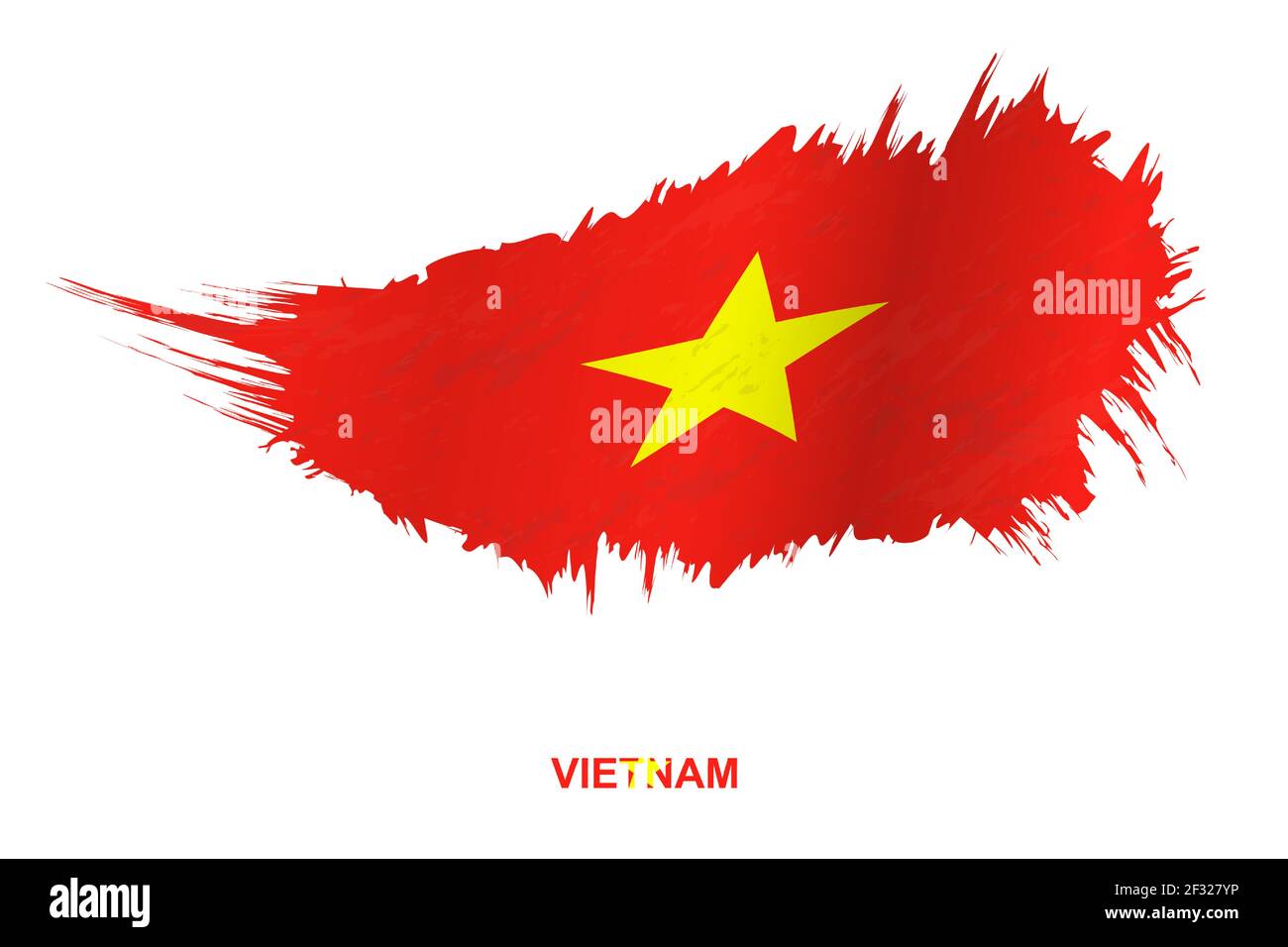 Flag of Vietnam in grunge style with waving effect, vector grunge brush stroke flag. Stock Vector