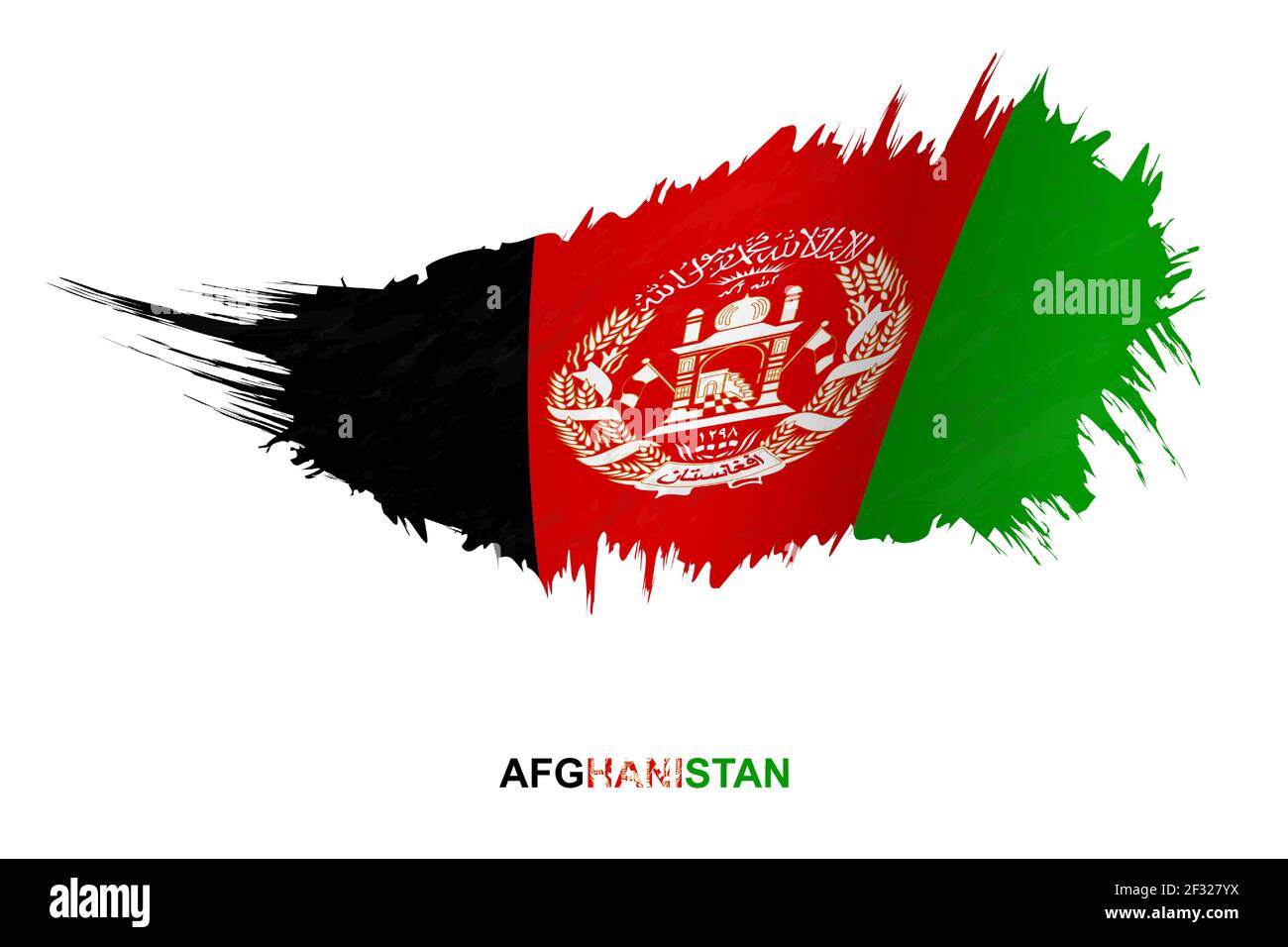 Flag of Afghanistan in grunge style with waving effect, vector grunge brush stroke flag. Stock Vector