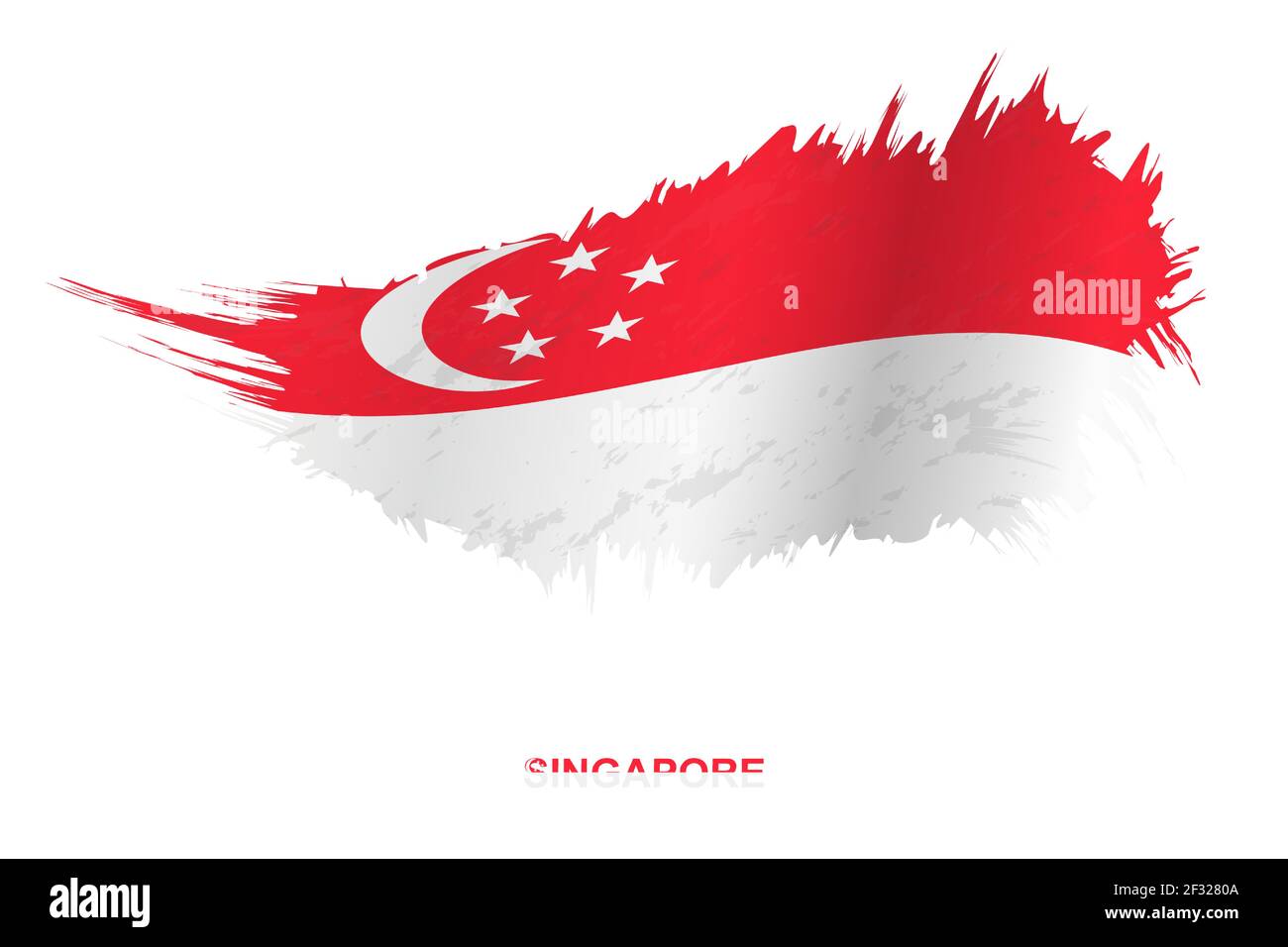 Flag of Singapore in grunge style with waving effect, vector grunge brush stroke flag. Stock Vector