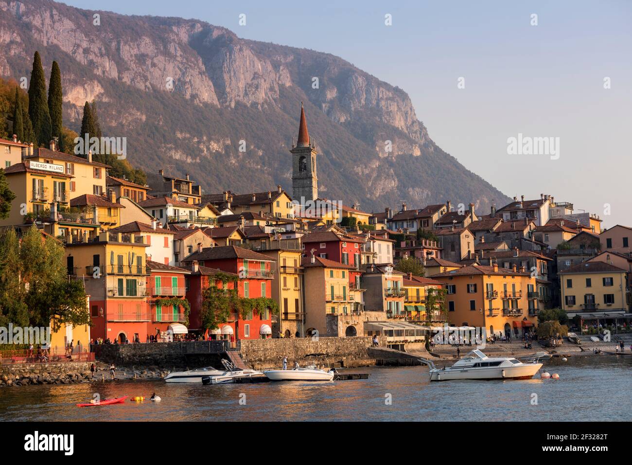 Italy,Varenna,Lake Como, the town of Varenna as seen from the lake Stock Photo