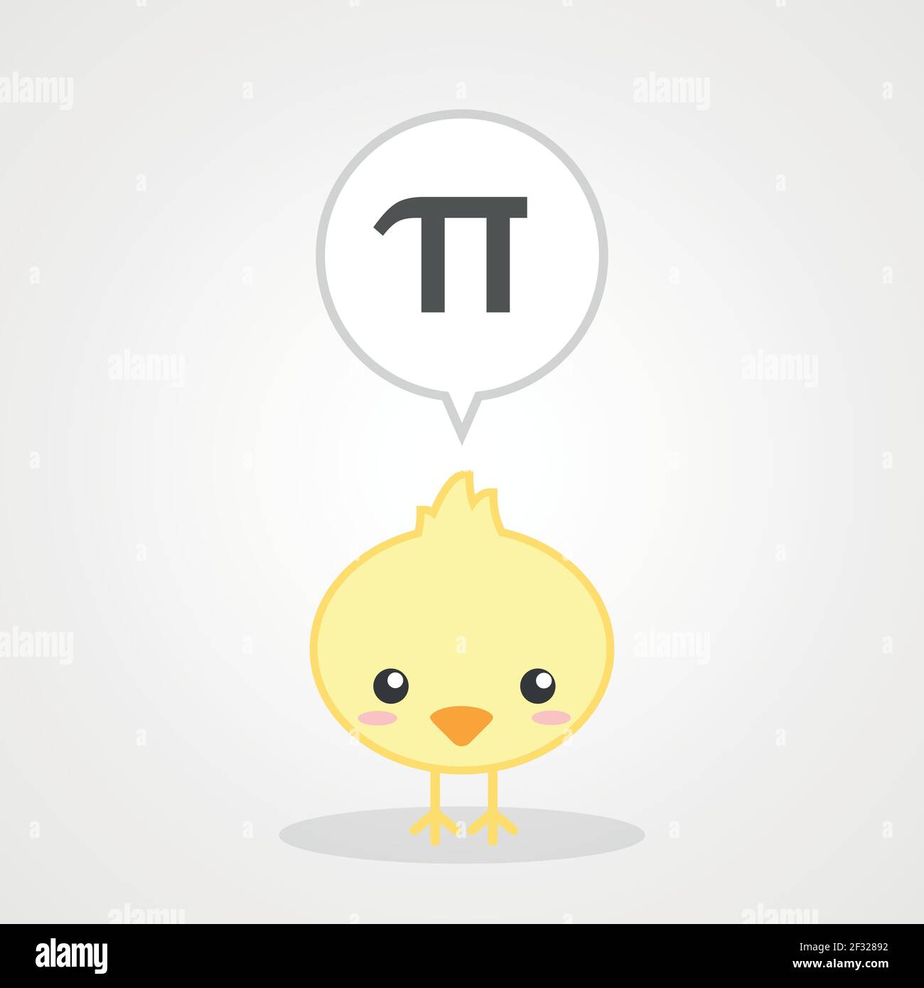 Chick and Number Pi. Pi day. March 14. Vector illustration, flat design Stock Vector