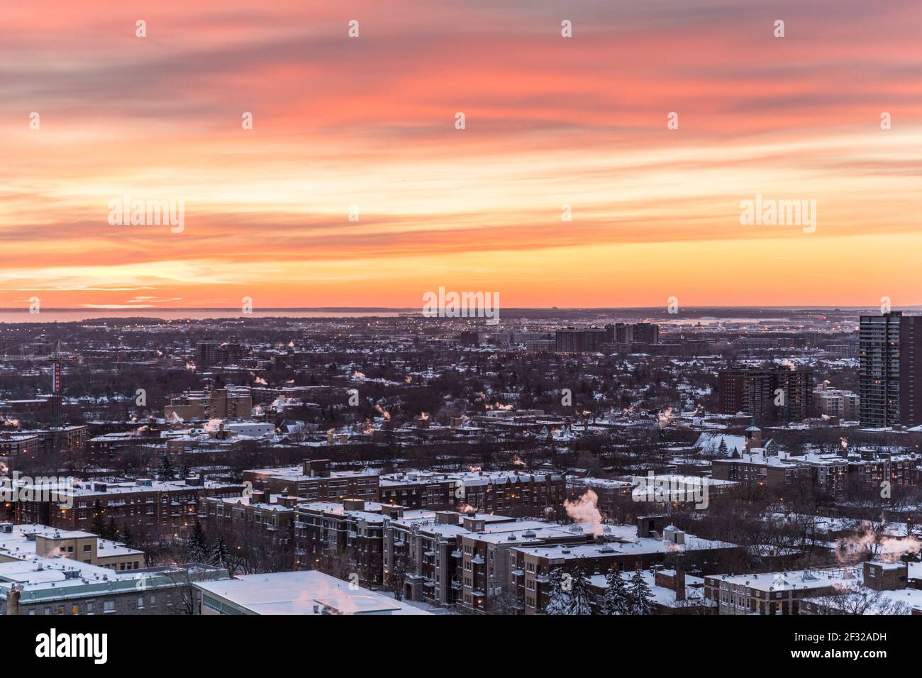 Dramatic sunset sky over the Western part of the island of Montreal in
