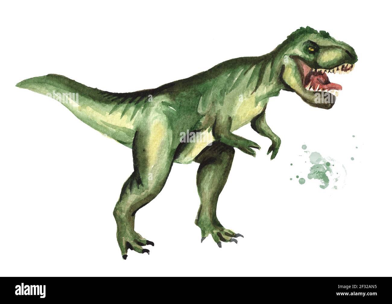 Tyrannosaurus dinosaur. Watercolor hand drawn illustration, isolated on