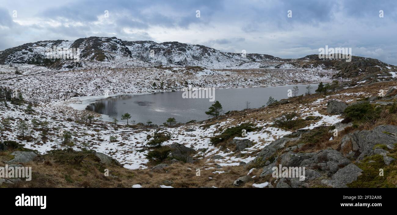 Breathtaking bird's eye view of frozen lake in Norway. Breathtaking ...