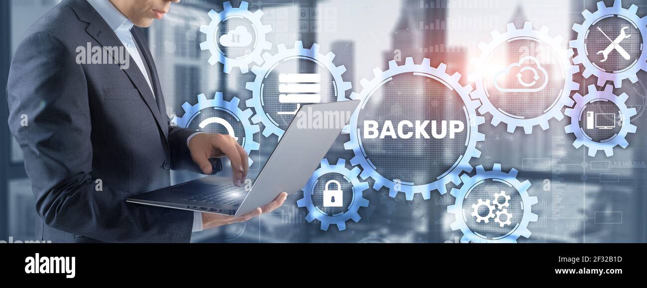 Backup Data recovery Cybersecurity. Mixed media technology concept. Stock Photo