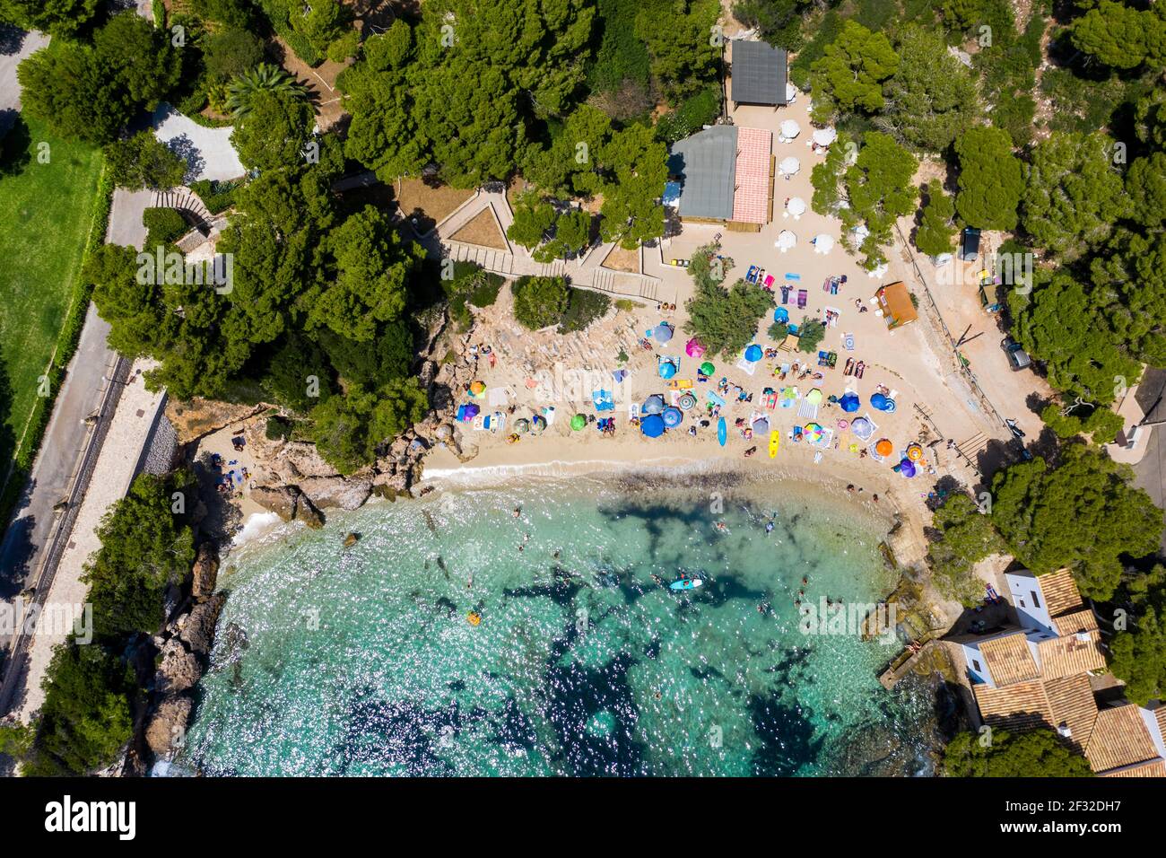 Aerial view, Cala Gat bay, Cala Ratjada, Majorca, Balearic Islands ...