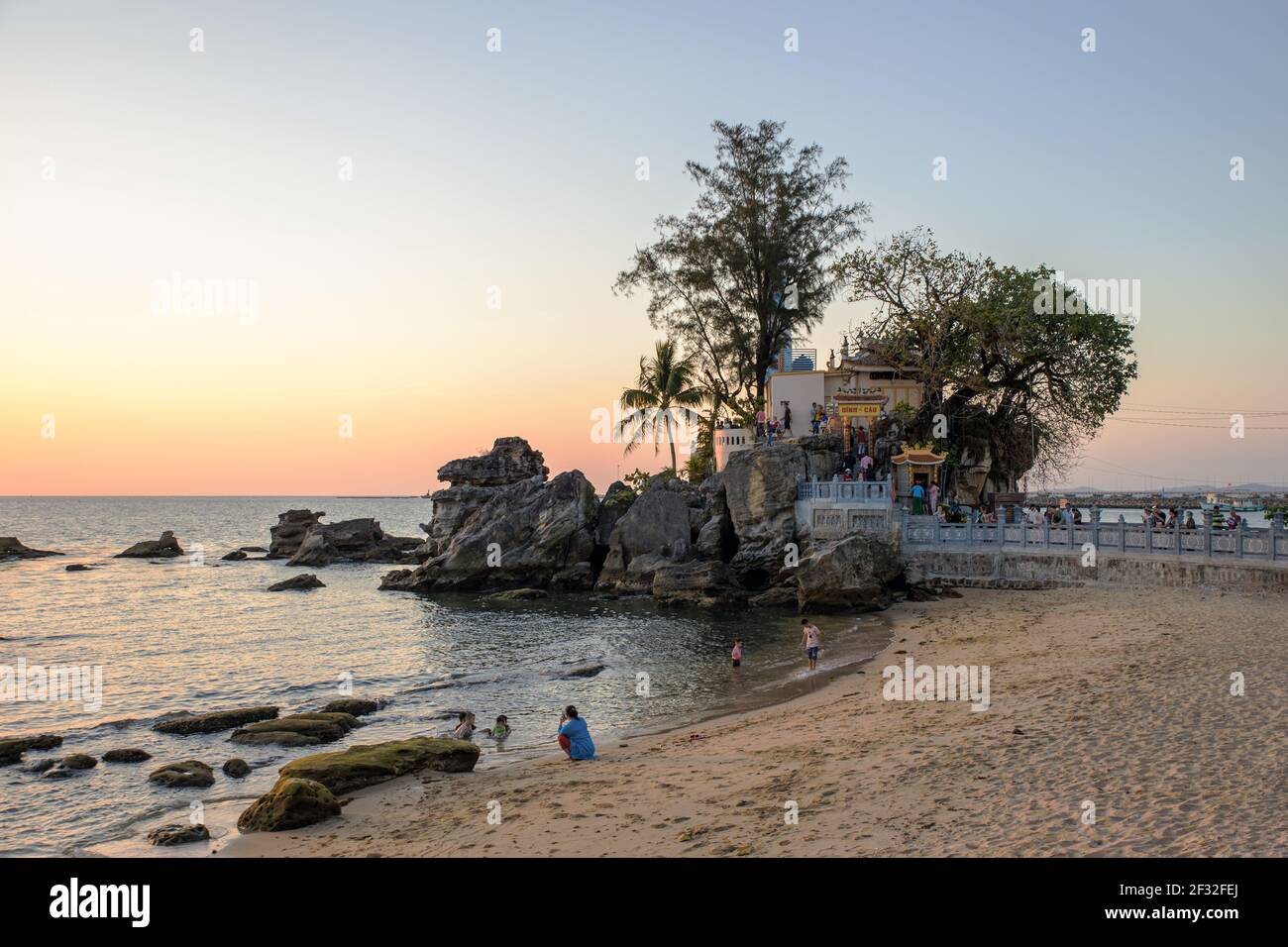 Tourists visiting the temple and lighthouse of Dinh Cau on the Phu Quoc