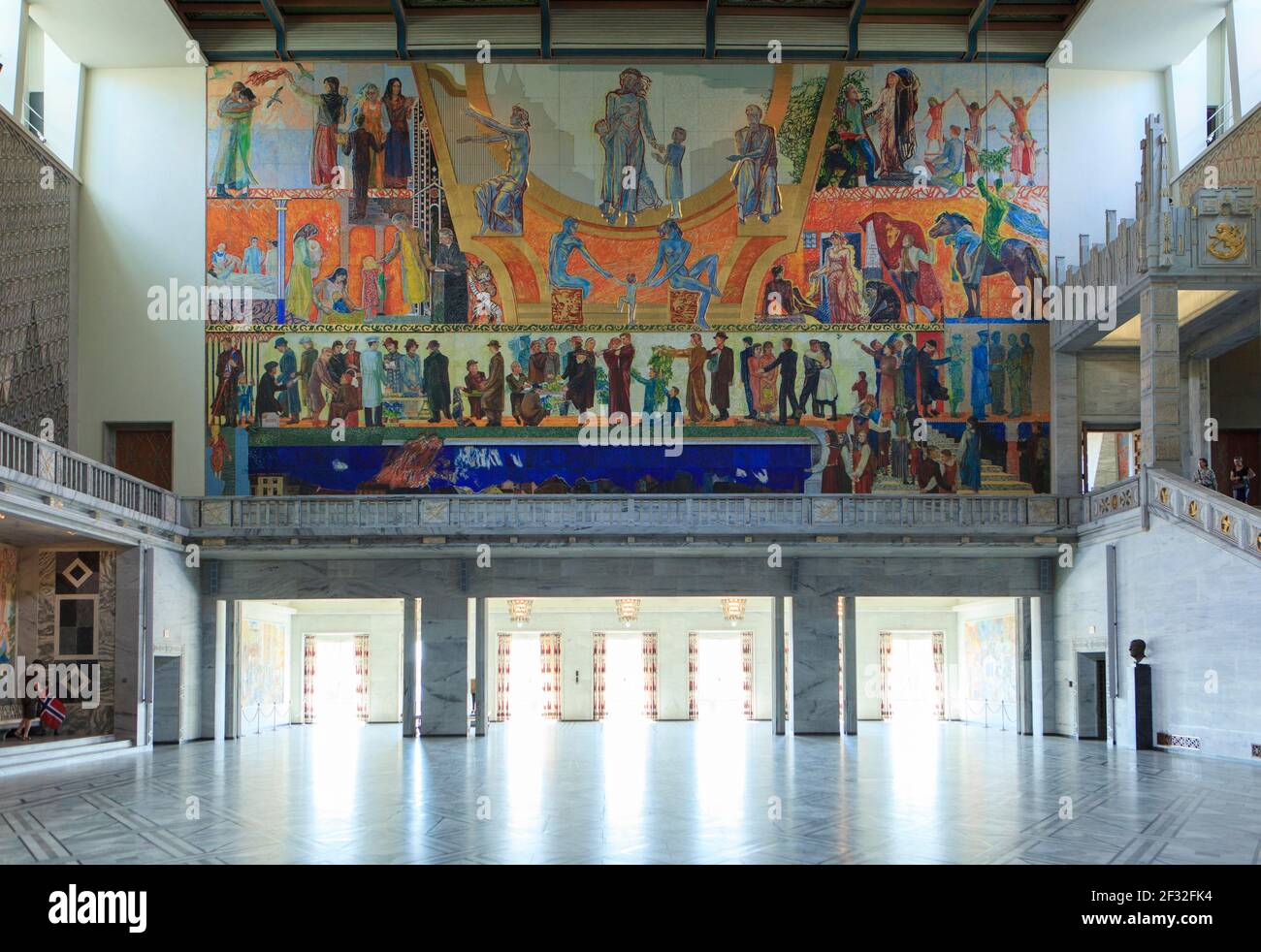 Wall painting in the main hall of Oslo City Hall (Oslo Radhus), Norway ...