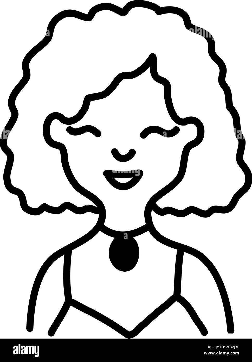 Happy girl with curly hair, illustration, vector on a white background Stock Vector