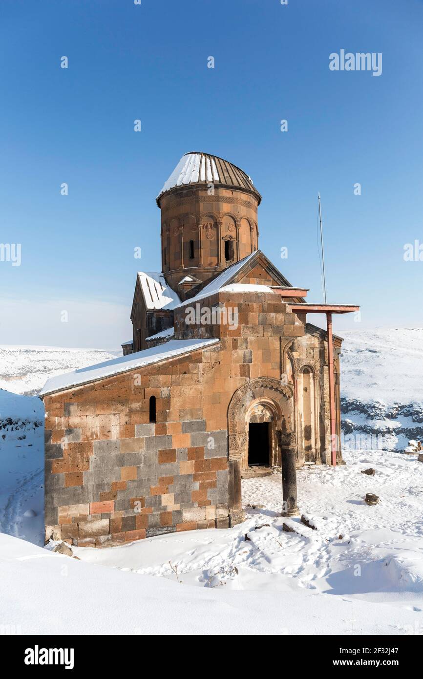 Tigran Honent's church in Ani is a ruined medieval Armenian town, now in the Turkish province of Kars and next to the closed border with Armenia Stock Photo