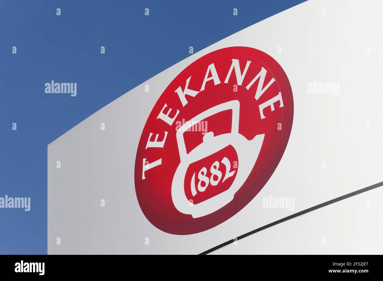 Logo Teekanne 1882 at the company headquarters Duesseldorf, tea bag producer, North Rhine-Westphalia, Germany Stock Photo