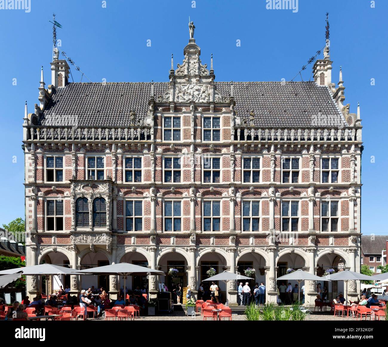 Historic town hall at the market, Dutch brick renaissance, Bocholt, Muensterland, North Rhine-Westphalia, Germany Stock Photo