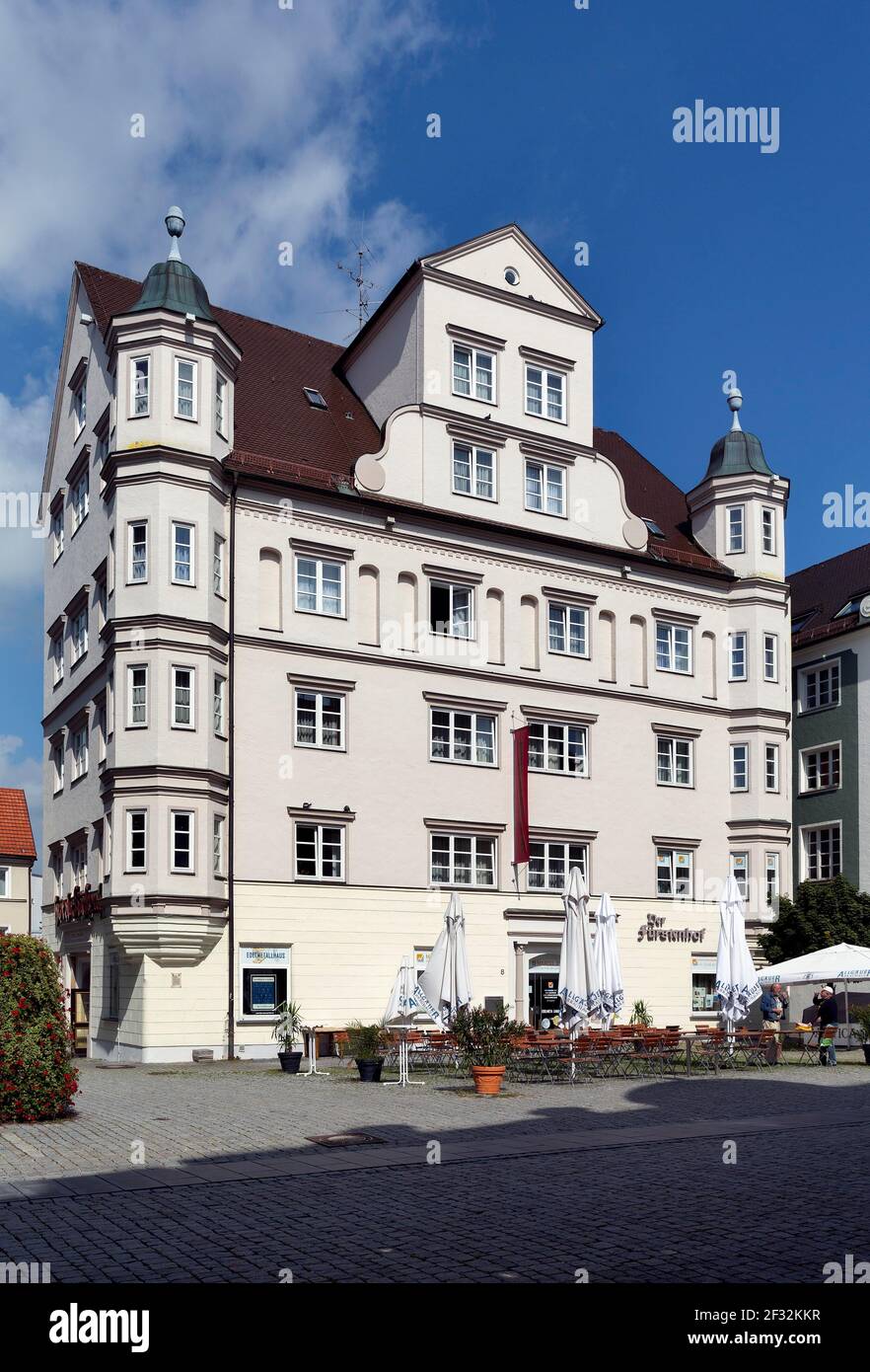 Hotel Fuerstenhof, Parizierhaus am Rathausplatz, Kempten, Allgaeu, Bavaria, Germany Stock Photo
