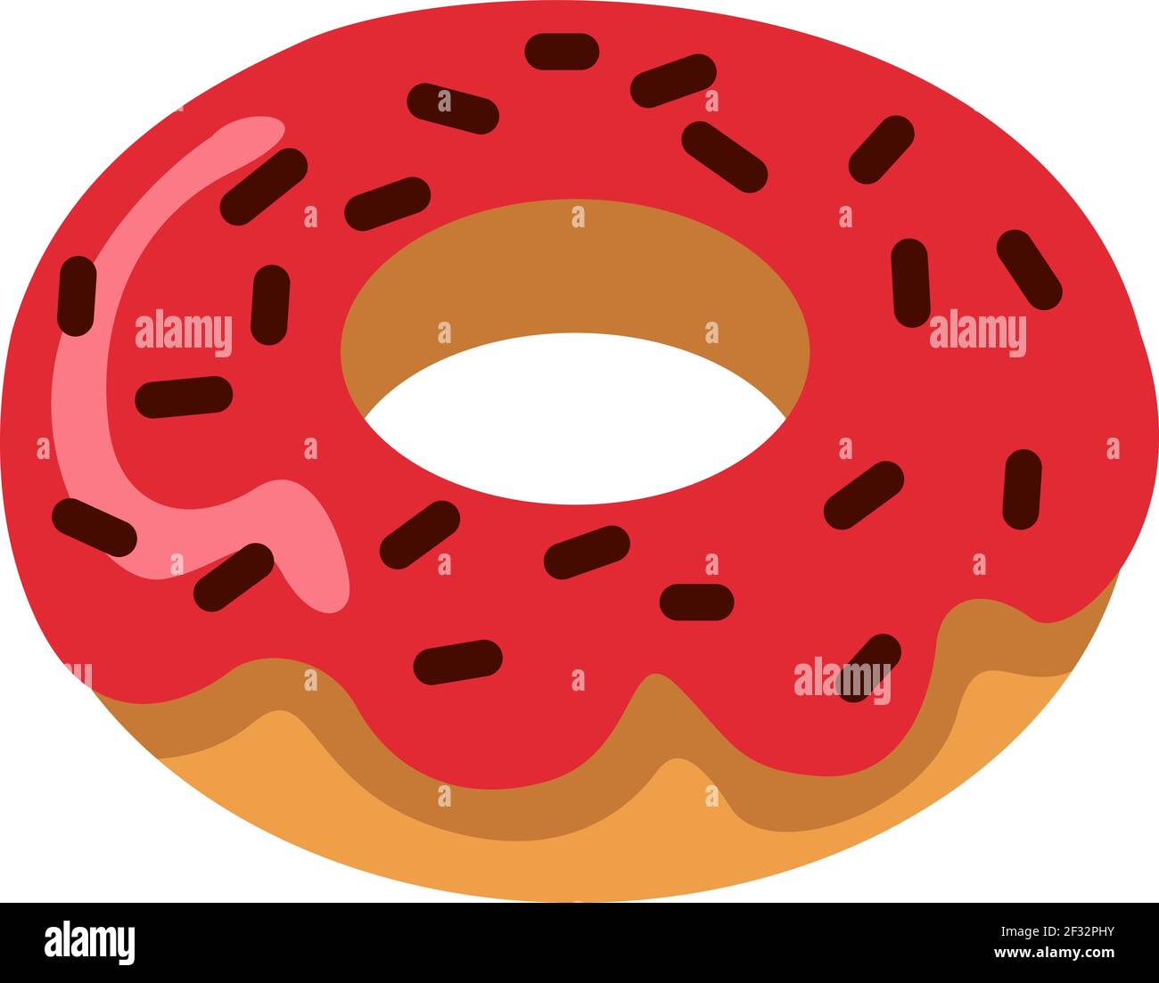 Donut with strawberry glaze, illustration, vector on a white background