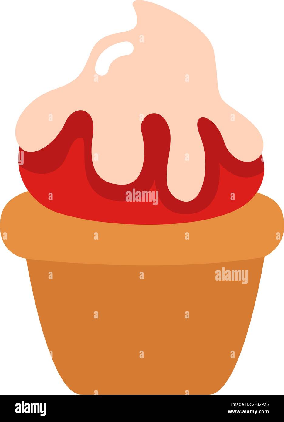 Cupcake with white chocolate, illustration, vector on a white background Stock Vector