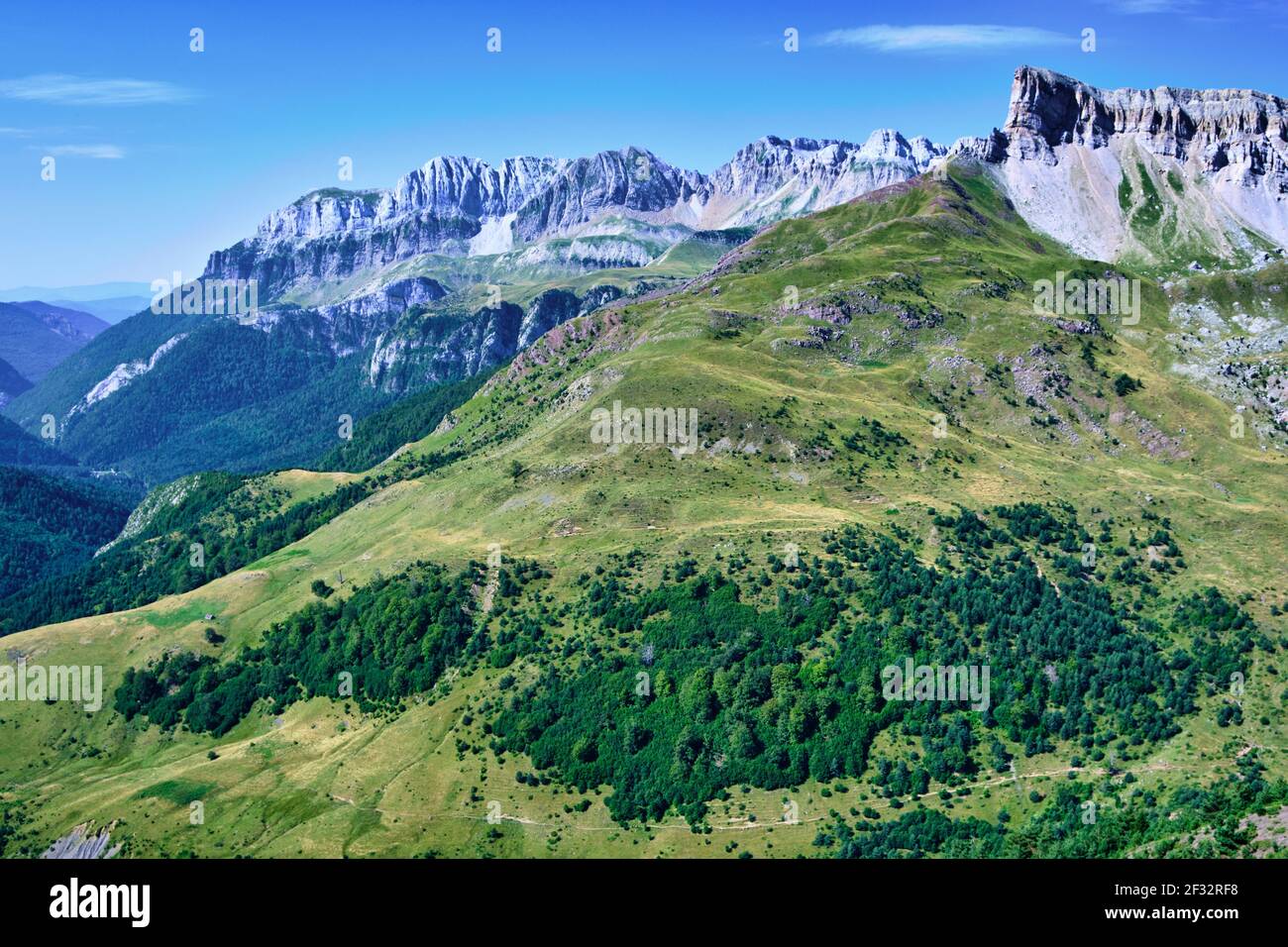 Mountains and grasslands landscape view. Stock Photo