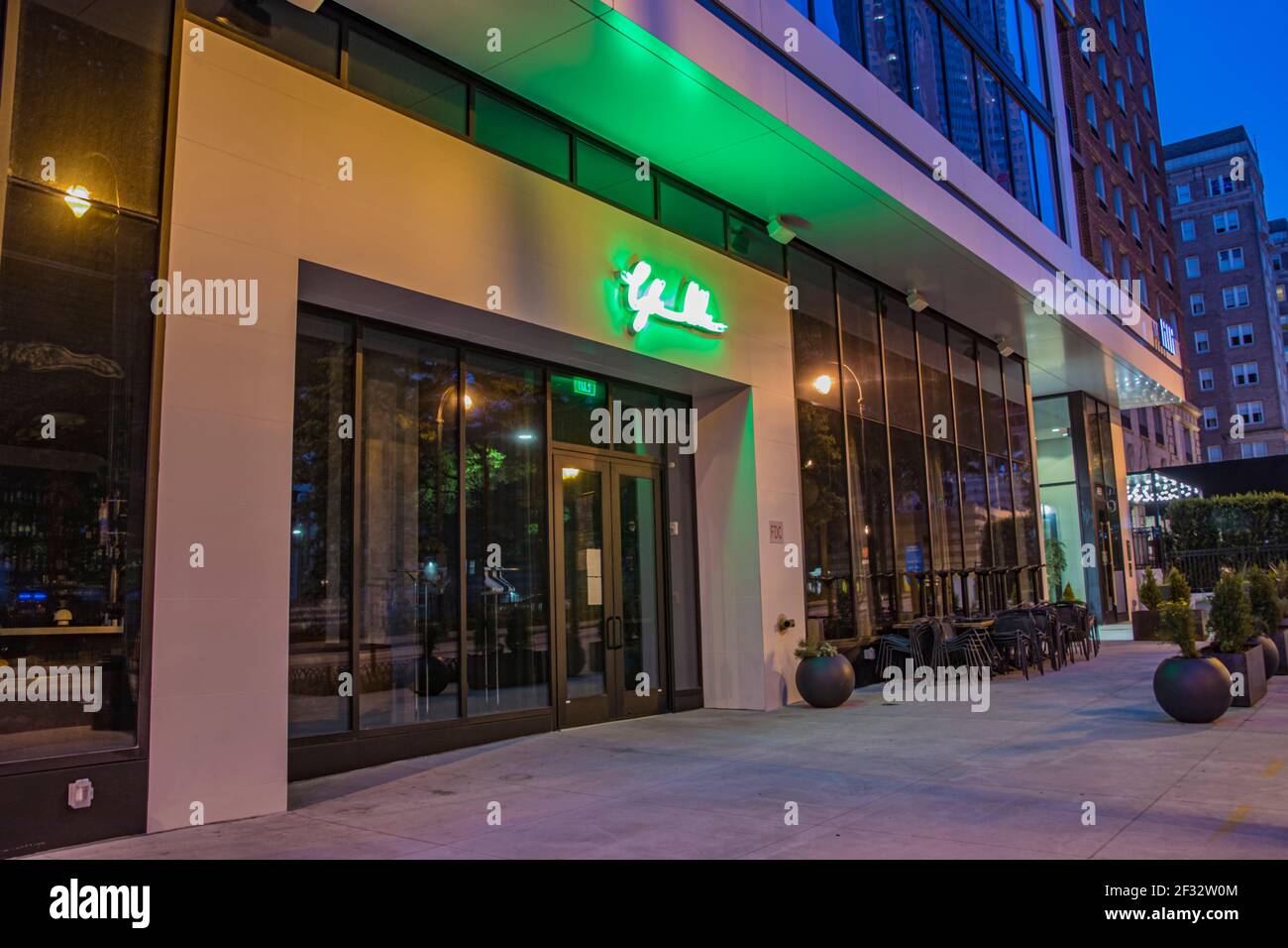 Atlanta, Ga USA 06 14 20 Downtown Atlanta at night green neon lights