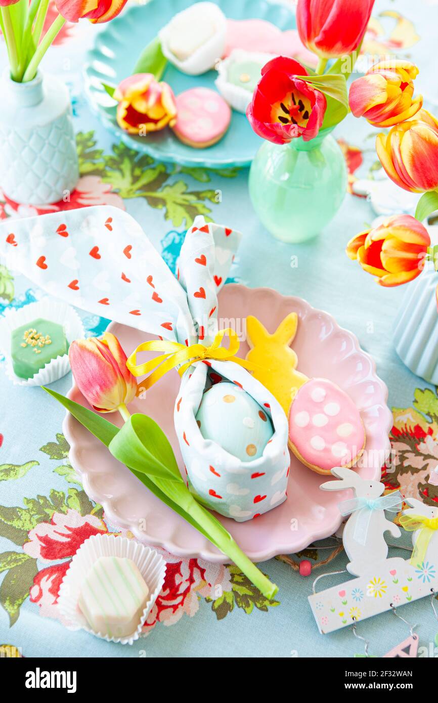 Colorful Table Setting For Easter Stock Photo