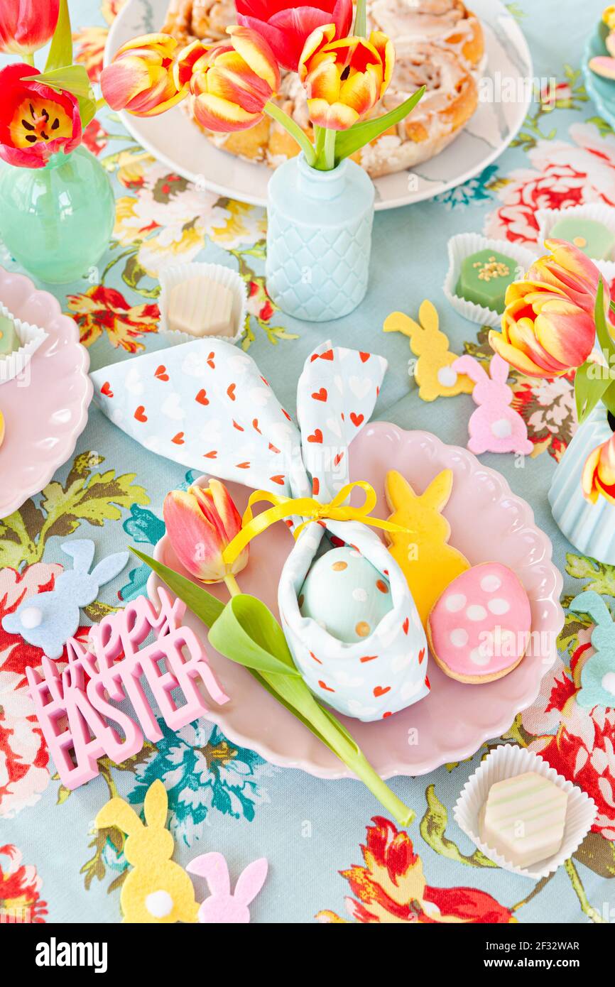 Colorful Table Setting For Easter Stock Photo