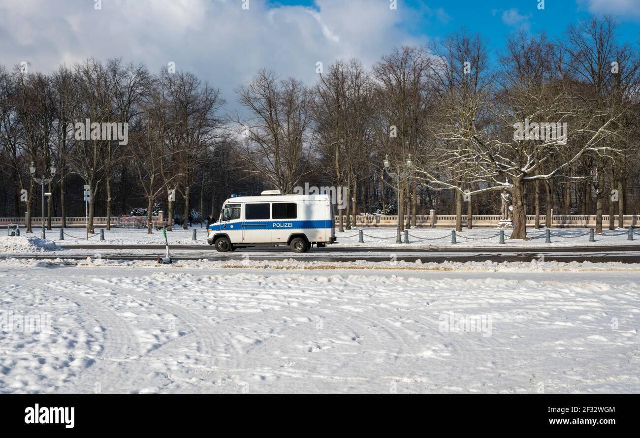 Police Emergency Vehicle In Winter Stock Photo