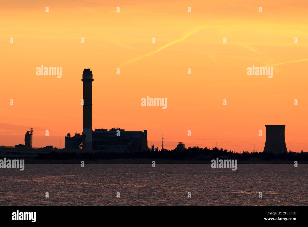 Sunset on American Power, Beesley Point Generating Station, Cape May County New Jersey, USA Stock Photo