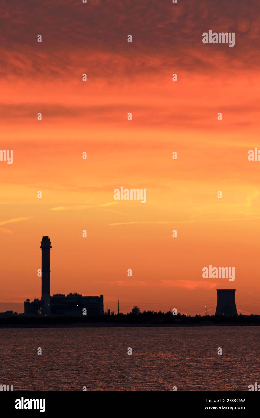 Sunset on American Power, Beesley Point Generating Station, Cape May County New Jersey, USA Stock Photo