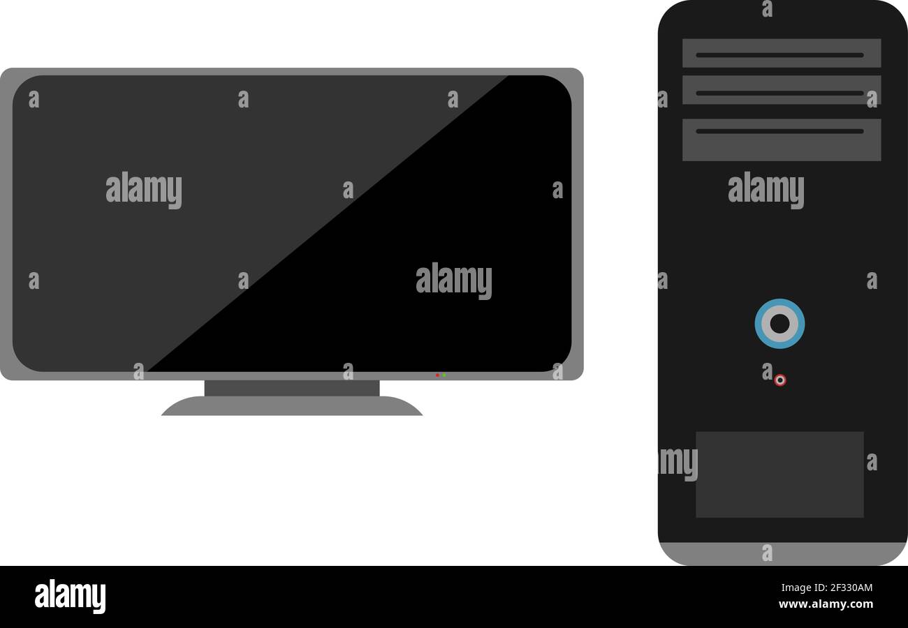 Desktop pc, illustration, vector on white background. Stock Vector
