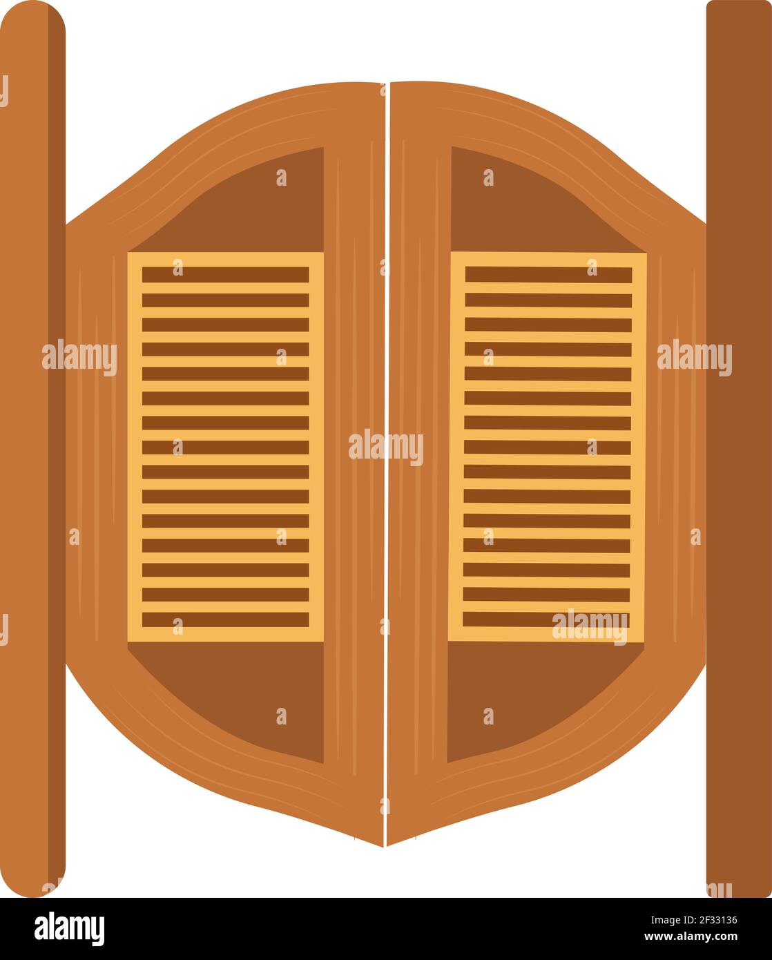 Wooden saloon door, illustration, vector on white background. Stock Vector