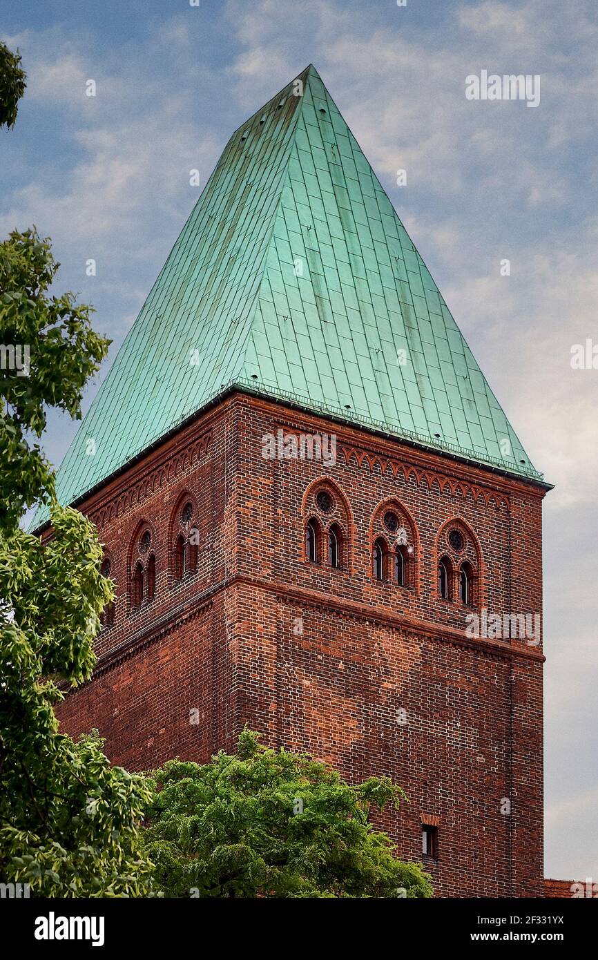 Red brick tower of the Mårkisches Museum Stock Photo