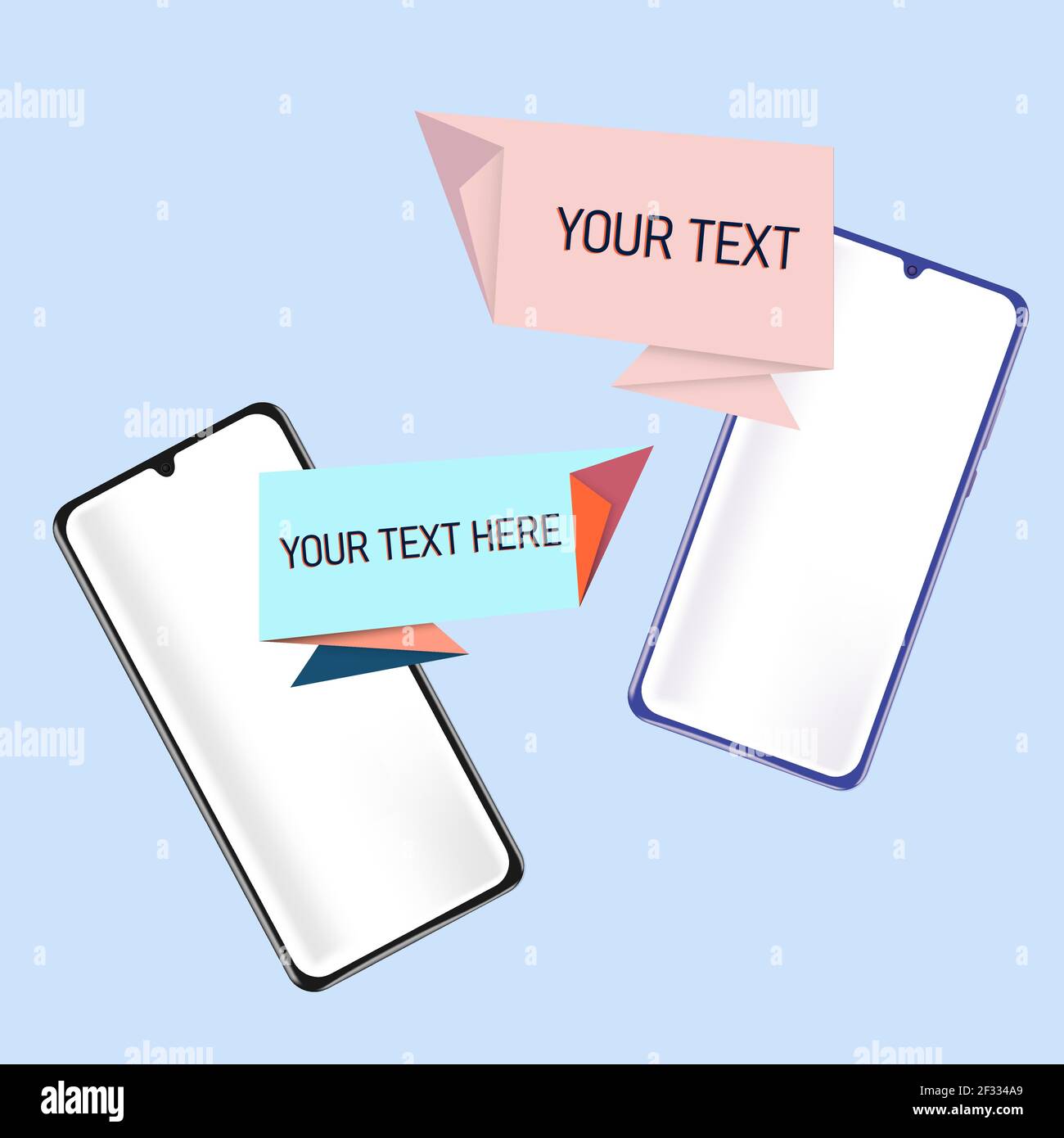 Two phones between which there is a messaging. Stock Vector