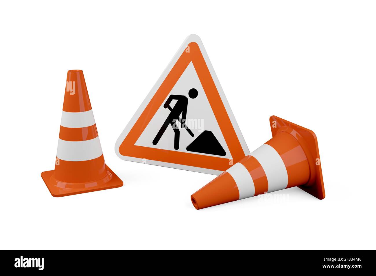 Two orange traffic warning cones or pylons with street or road